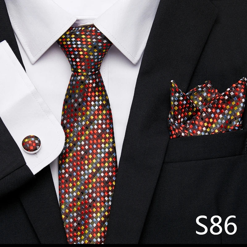 Hot Sale Holiday Gift Tie Pocket Squares Cufflink Set Necktie Dot Man Dark Grey Wedding Accessories Performance