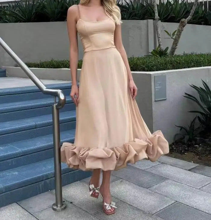 Spring And Summer New Fashion Suspender Large Swing Flower A-line Solid Color Dress For Women,6 Colors