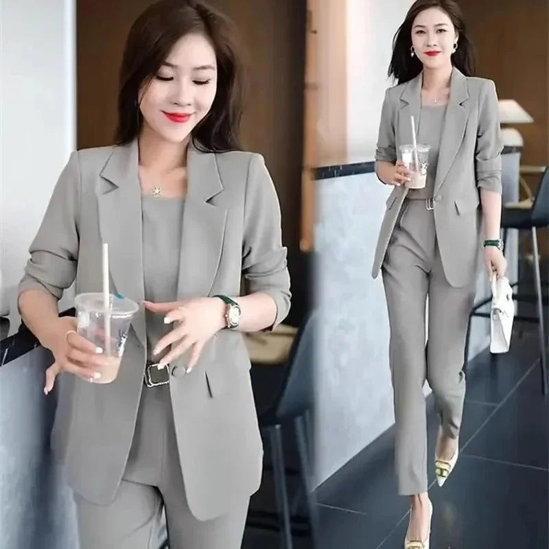 Women's 2026 Spring Autumn New Fashion Professional Suit Korean Elegant Casual Blazers Jacket+suspender+pants Three Piece Suits