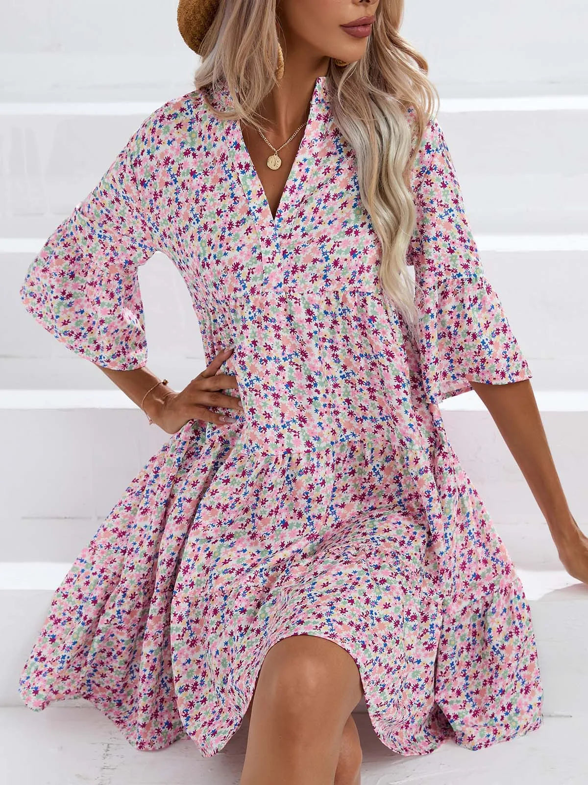 Women's Spring Summer Printed Dress Long Sleeve Flared Mid-Length Official Store Exclusive New Arrivals