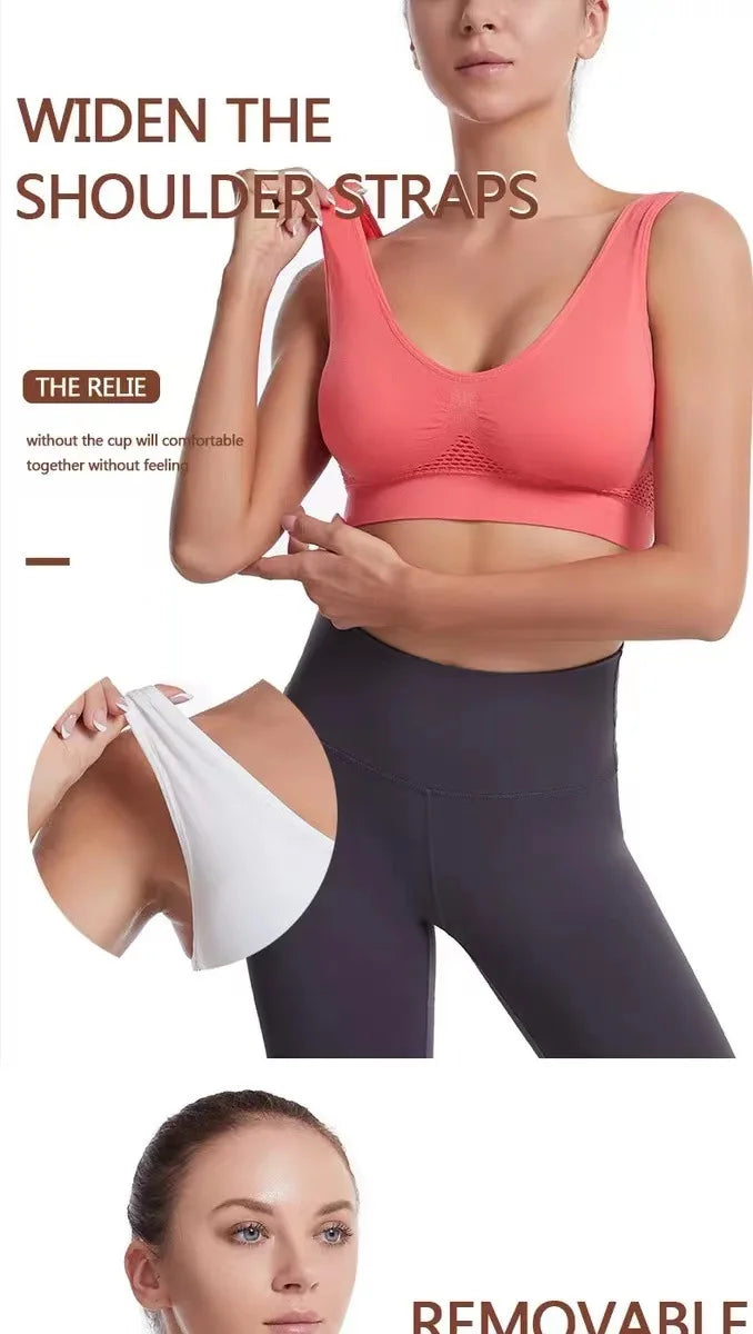 Women's Bra Push Up Seamless Bralette Woman Mesh Hollow Out Breathable Large Size Yoga Running Sports Bras Female Underwear Tops