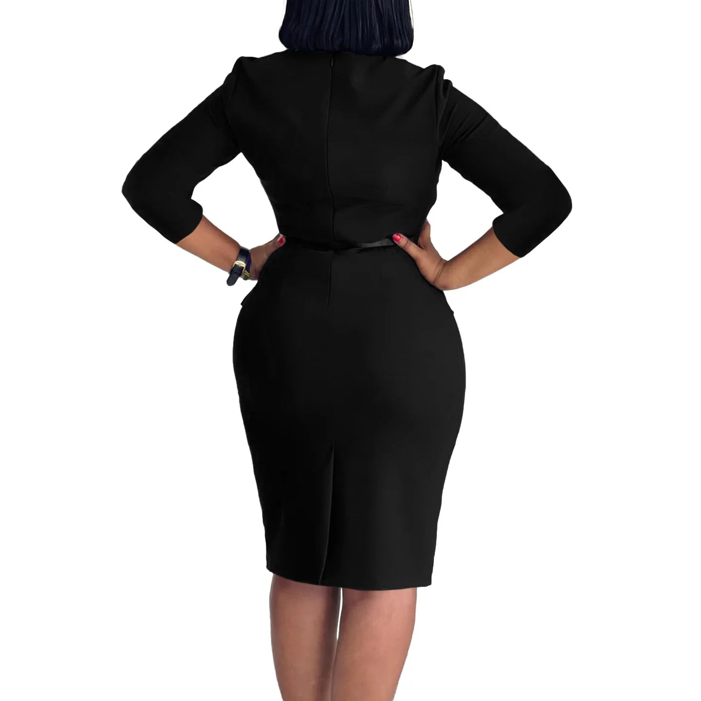 L-3XL Plus Size Elegant Midi Dress 2025 Spring Summer Women Office Lady Dress Casual 3/4 Sleeve Bandage Robe Oversize Dress