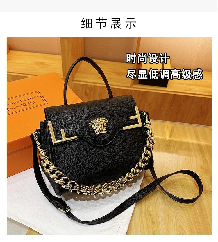 Premium Retro Messenger Bag Women - Textured Leather Shopper with Custom Paris Letter Logo & Versatile Crossbody Strap Design