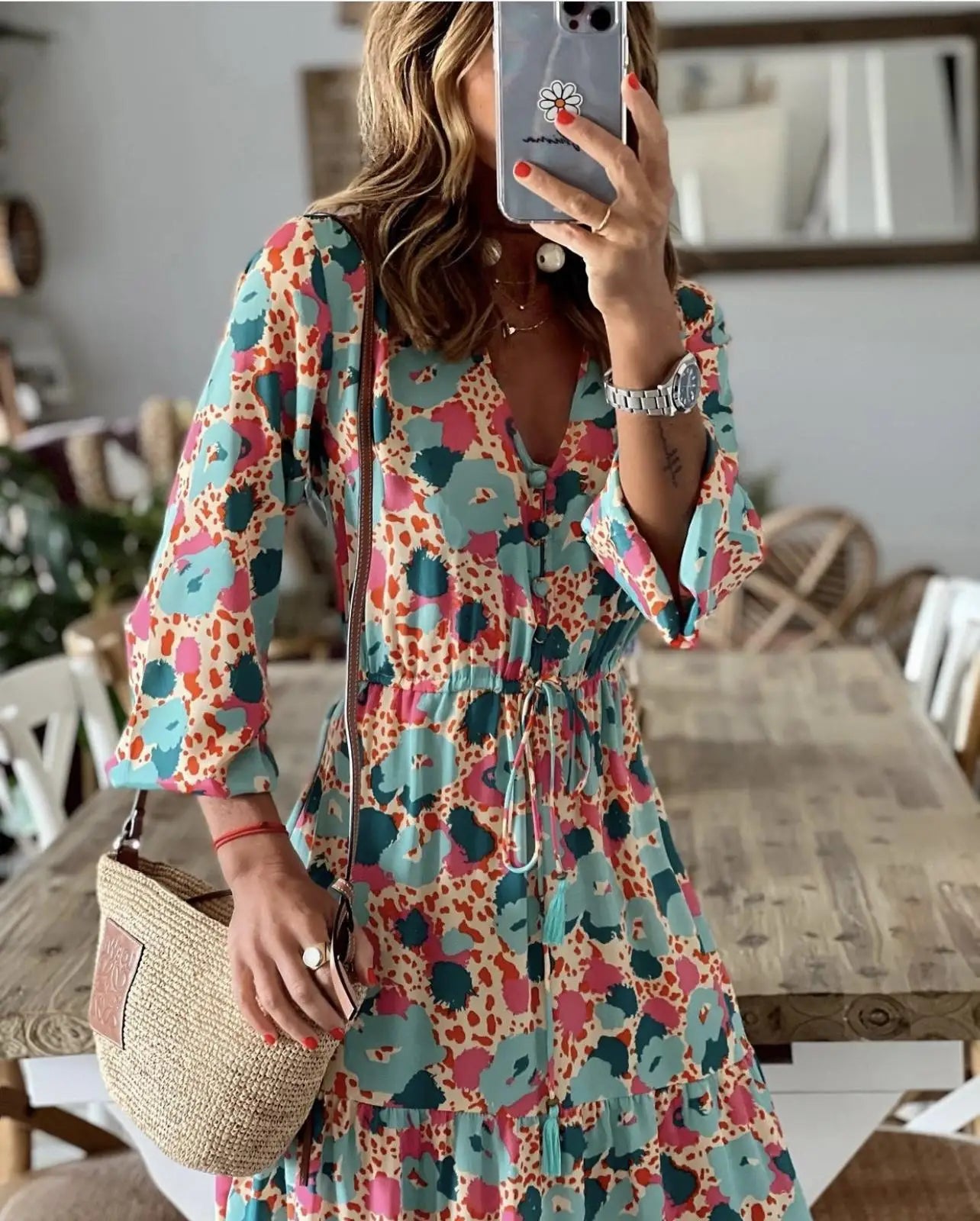 Elegant Women's Flower Long Dresses 2024 Spring New Bohemian Printed Dress Abıye Kadın Abiye Платье Robe Ete Femme Vestidos