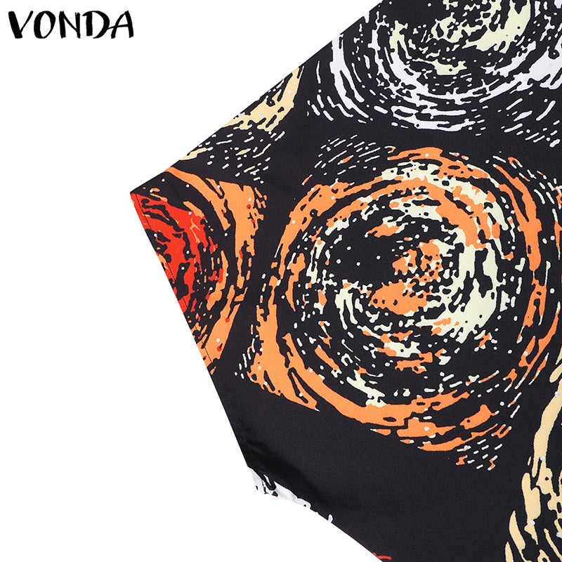 Plus Size VONDA Women Foral Printing Bohemian Maxi Dress 2025 Causal Puff Sleeve Sundress Holiday Eelgant Vestido NO Tassel
