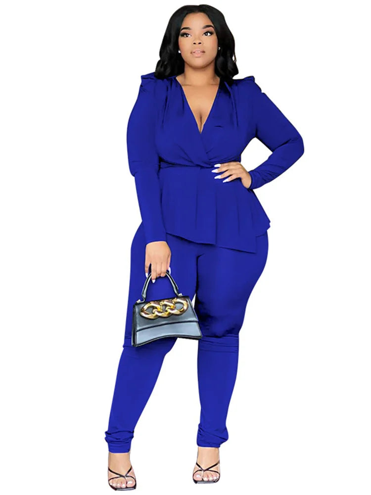 Wmstar Plus Size Two Piece Set Women Clothing Pants Sets Top Leggings Matching Office Lady Fall Clothes