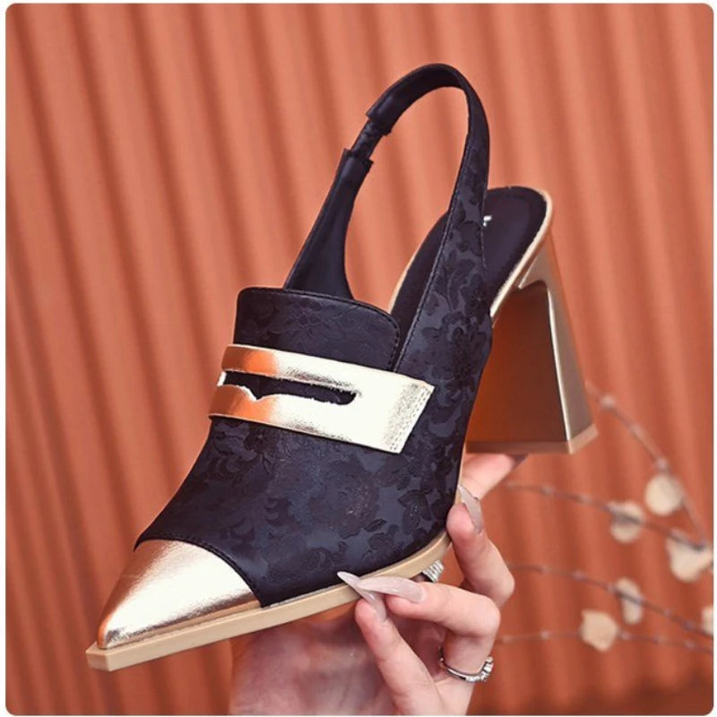 Sandals Designer Pointed Toe Women High Heels Print Random Shoes Sexy Summer Dress Slingback Platform Mujer Zapatos Pumps
