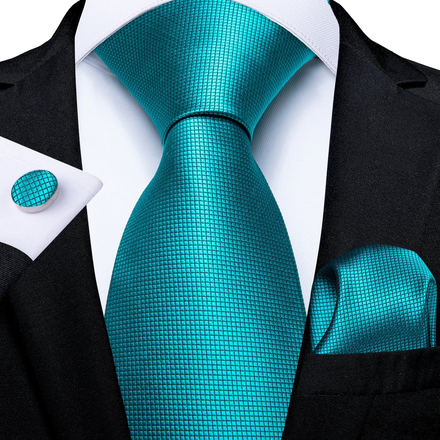 Men's Ties Solid Pink Blue Green Purple Wedding Party Accessories Groom Necktie Handkerchief Cufflinks Gift for Husband
