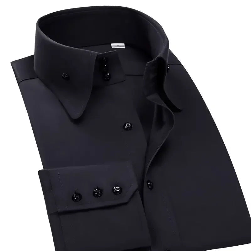 Men's Dress Shirt Autumn Spring Long Sleeve Business Blue Casual Shirts Female Coat Slim-fit Non-ironing Solid Color Black