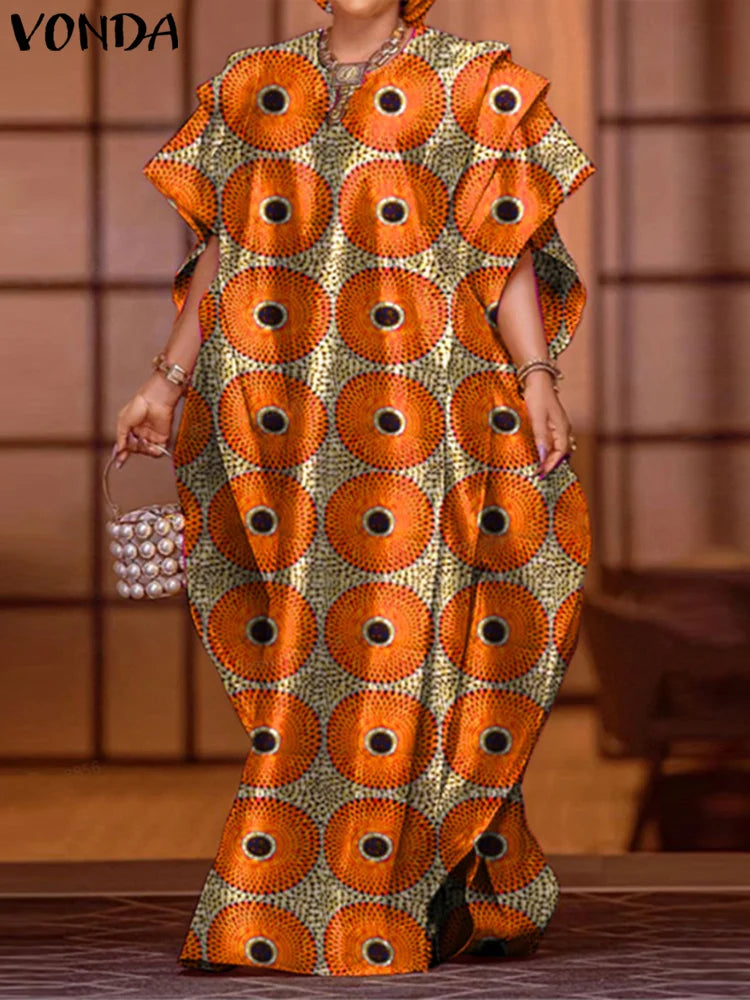 Plus Size 5XL VONDA Printed Women Maxi Long Dress 2025 Summer Sundress Bohemian Party Vestidos Casual Loose Robe Femme