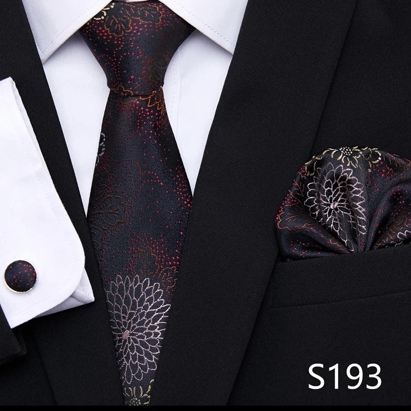 Hot Sale Holiday Gift Tie Pocket Squares Cufflink Set Necktie Dot Man Dark Grey Wedding Accessories Performance