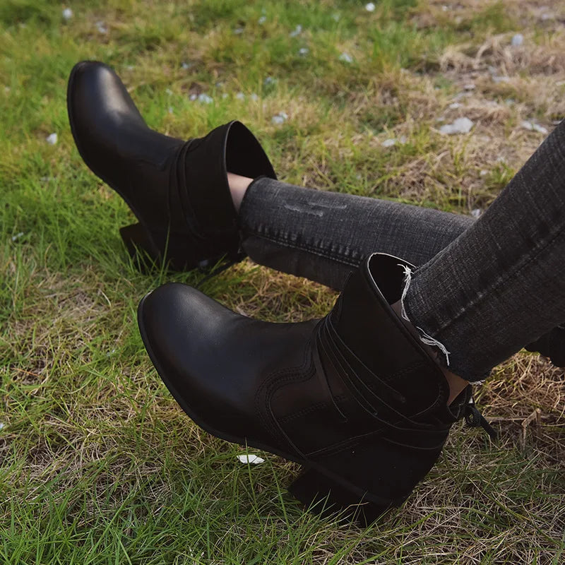 Women Boots 2022 Autumn Vintage Boots Women Chunky Heels Lace-up Booties Heeled Ankle Boots Botas De Mujer