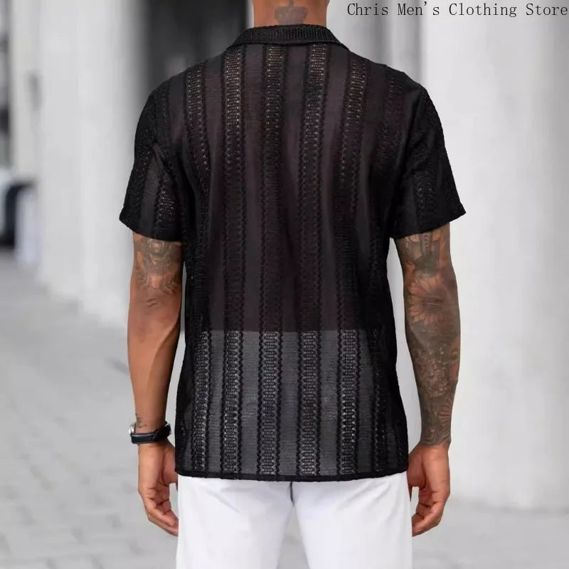 Spring and Summer Men's Sexy Short-sleeved Shirt, Outdoor Leisure Beach Men's Top Shirt, Comfortable Breathable Shirt for Men