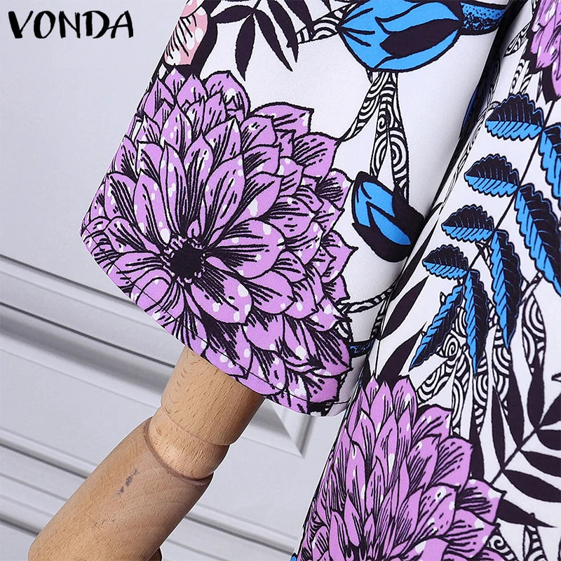 VONDA Bohemian Maxi Dress 2024 Elegant Floral Print Sundress Women Long Sleeve Casual Vestidos Holiday Casual Robe Oversized