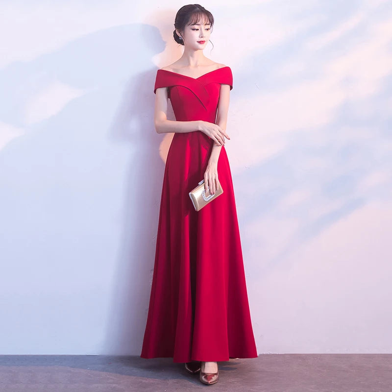 Spring Women Red Evening Party Dresses Short Sleeve V Neck Fit And Flare Long Maxi Summer Dress Lady Prom Gown Robe Longue Femme