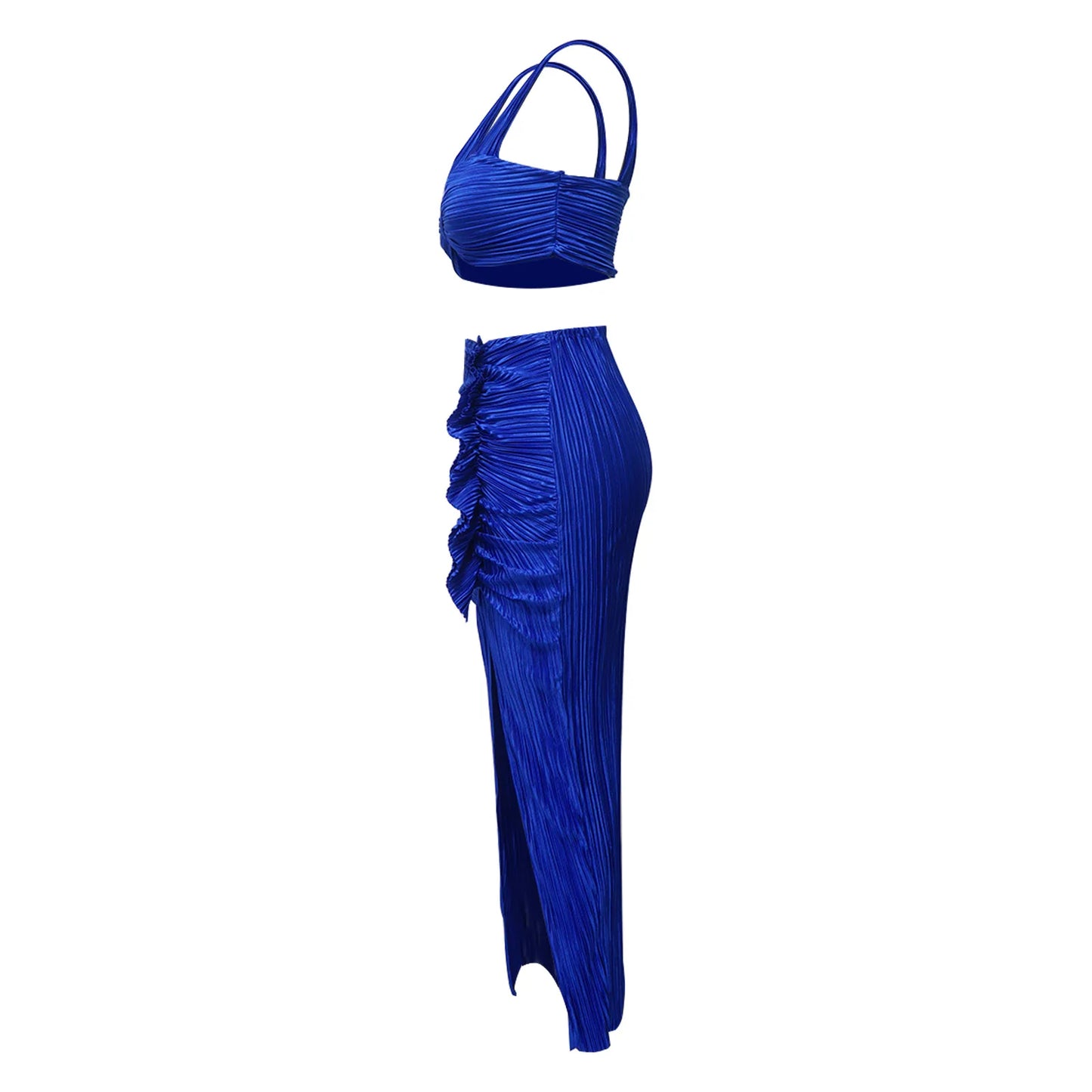 Summer Dresses for Women Two Pieces Set Sexy Backless Halter Top and High Waist Side Slit Pleated Skirt Matching Lady Streetwear