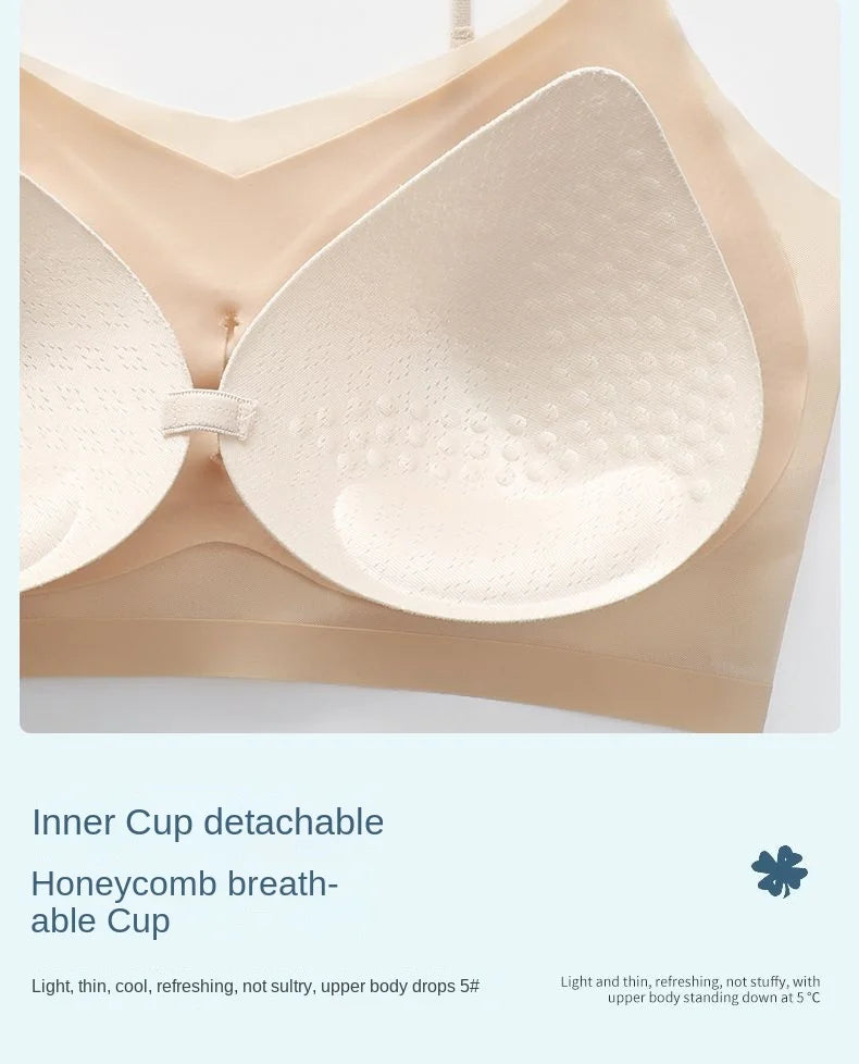 Ultra-thin breathable ice silk bra Women's underwear seamless halter vest U-shaped back pull together