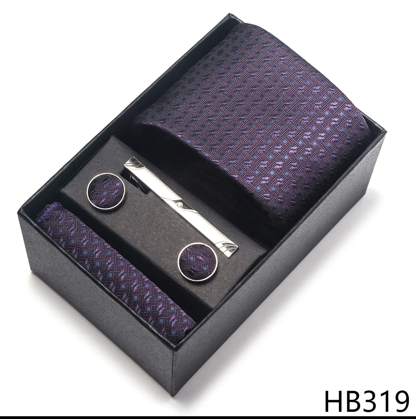 Luxury Brand 8 cm Tie Handkerchief Cufflink Clip Set For Men Wedding Gravata Suit Accessories Holiday Gift Box