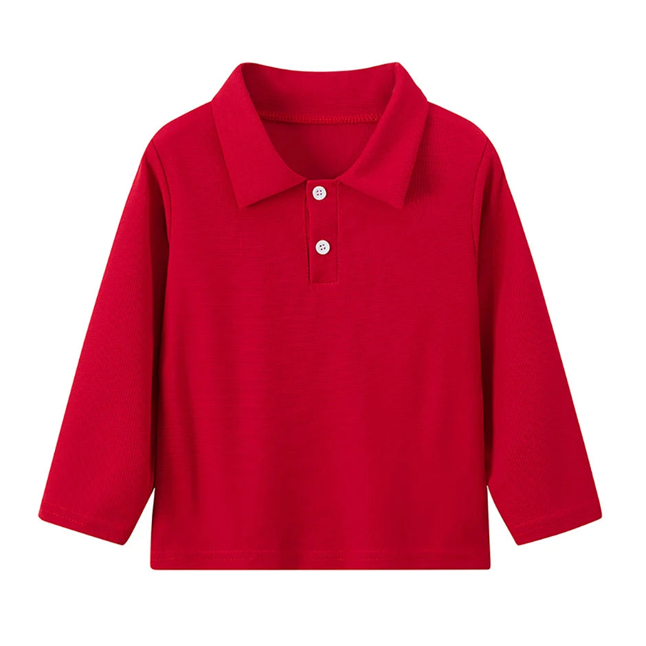 Children's solid color POLO shirt boy handsome fashion sports T-shirt girl lapel casual and comfortable half sleeve.