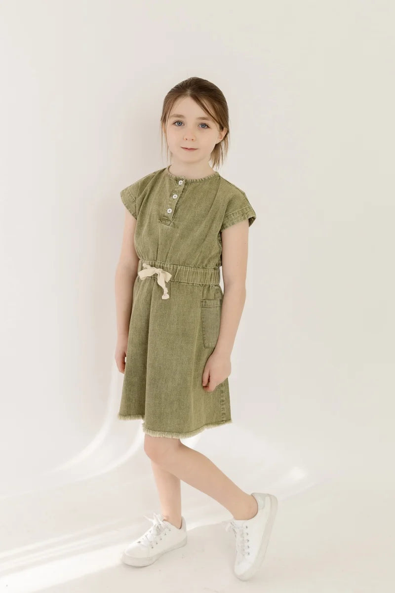 AP 2025 SS washed green denim Fringe collection boys girls fashion cotton jeans dress shirt skirt family clothing