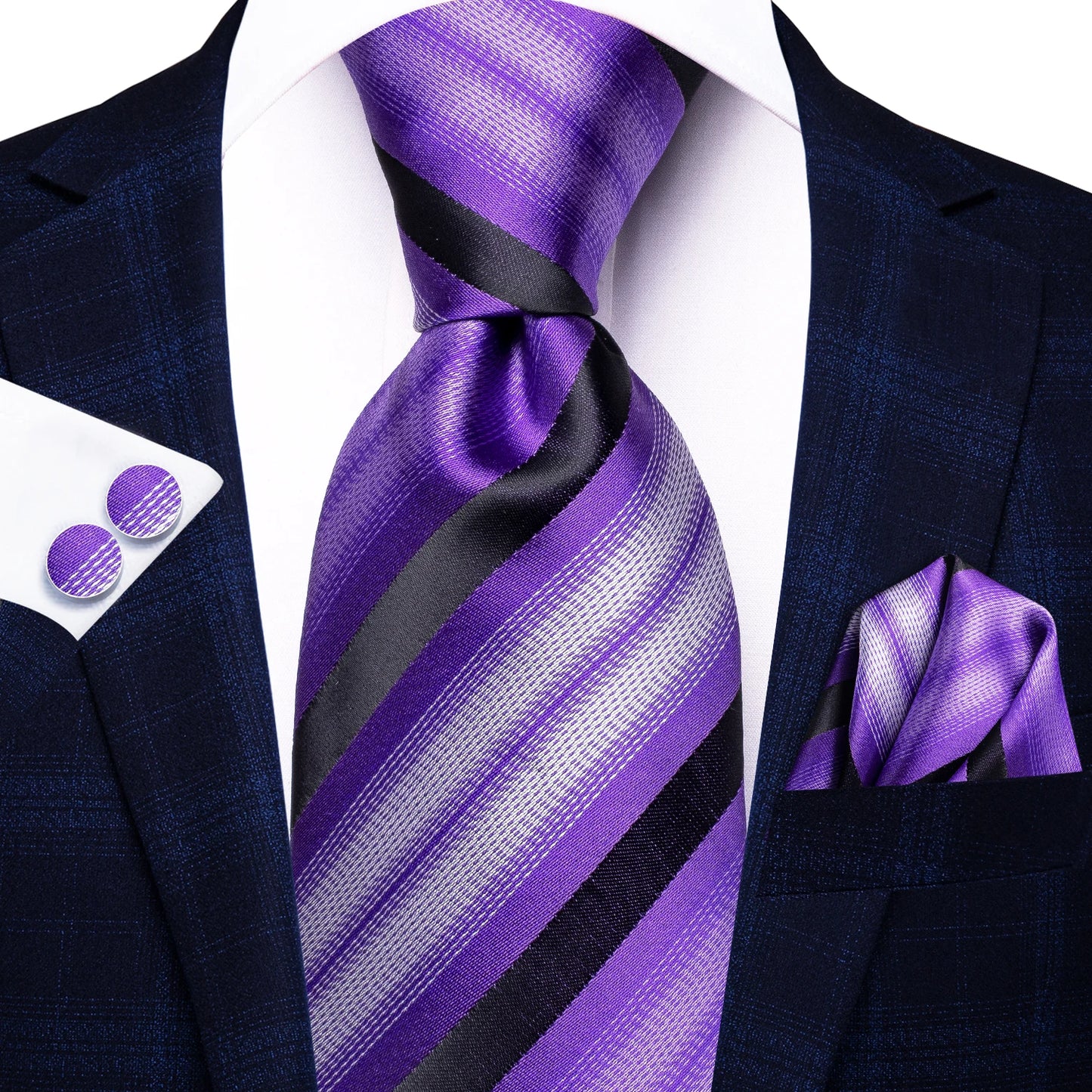Hi-Tie Light Purple Solid Silk Wedding Tie For Men Quality Hanky Cufflink Gift Necktie Set Fashion Novelty Designer Dropshipping