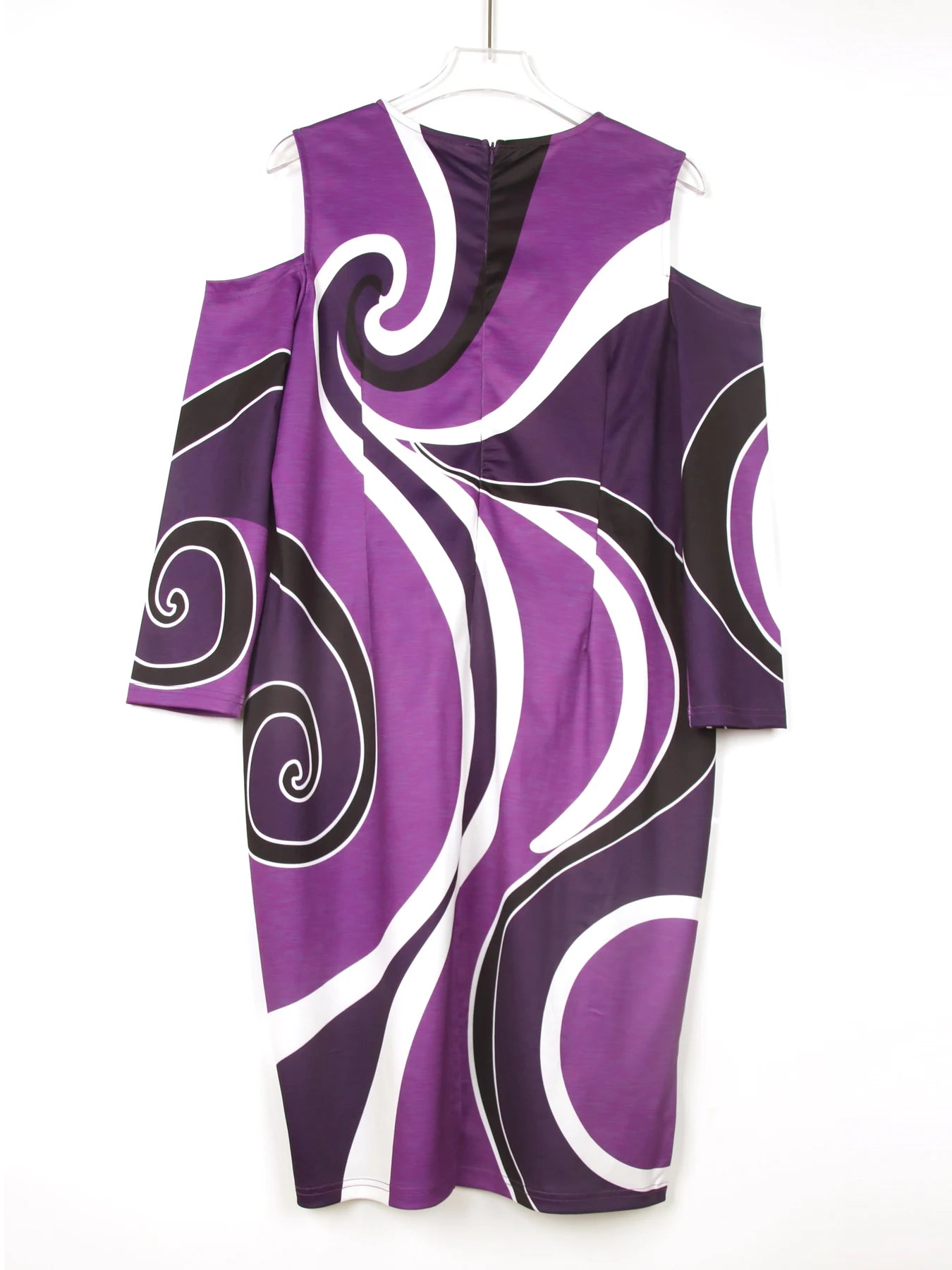 Women's Plus Size Colorblock Print Dress with Cold Shoulder and 3/4 Sleeves - Casual and Comfortable