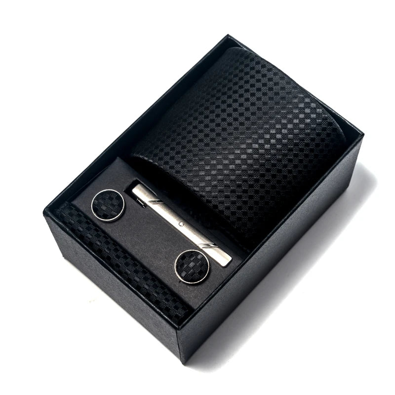 Luxury Brand 8 cm Tie Handkerchief Cufflink Clip Set For Men Wedding Gravata Suit Accessories Holiday Gift Box