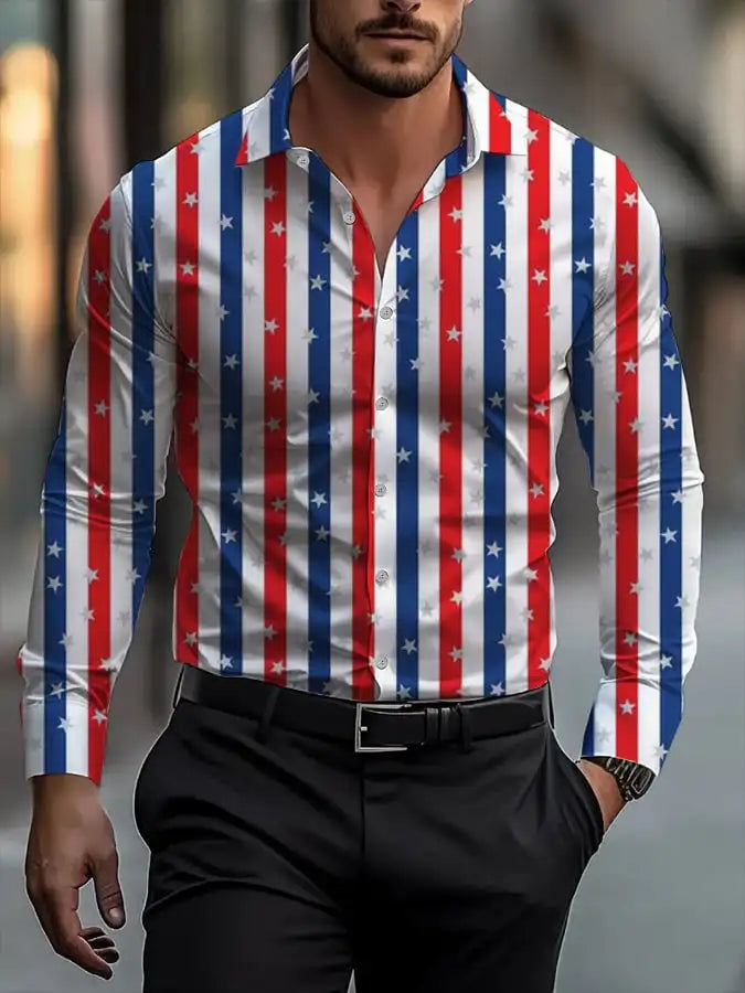 Men's shirt regular lapel shirt men's 3d printing triangle geometric printing casual street long sleeve fashion printed shirt