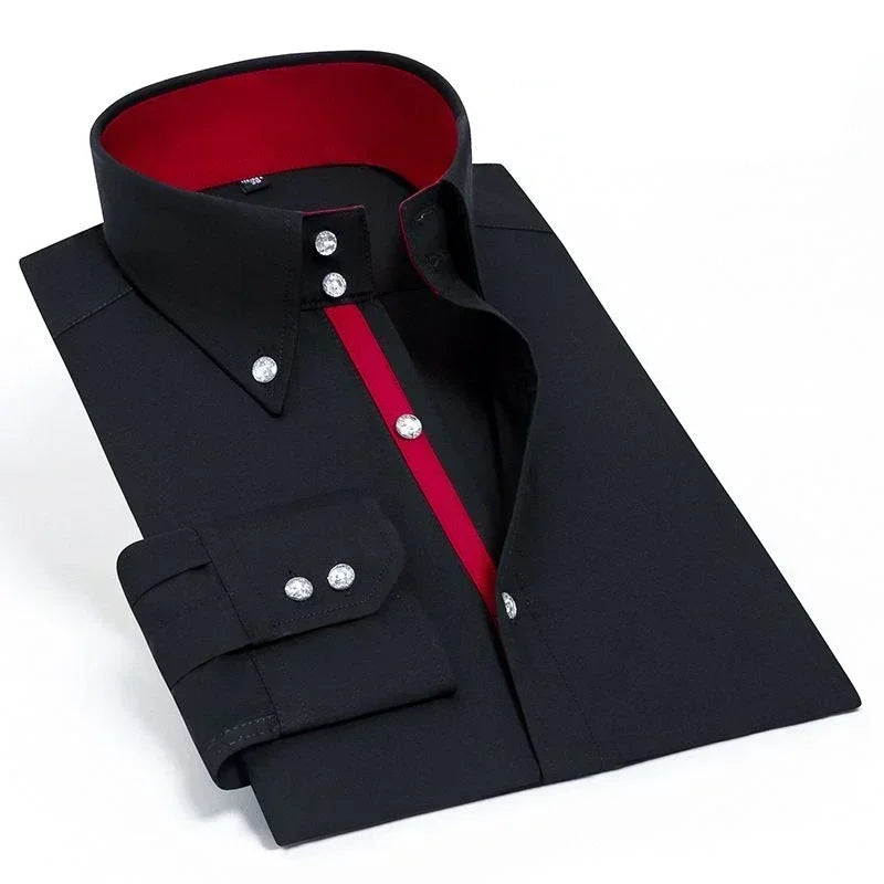 Men's Dress Shirt Autumn Spring Long Sleeve Business Blue Casual Shirts Female Coat Slim-fit Non-ironing Solid Color Black