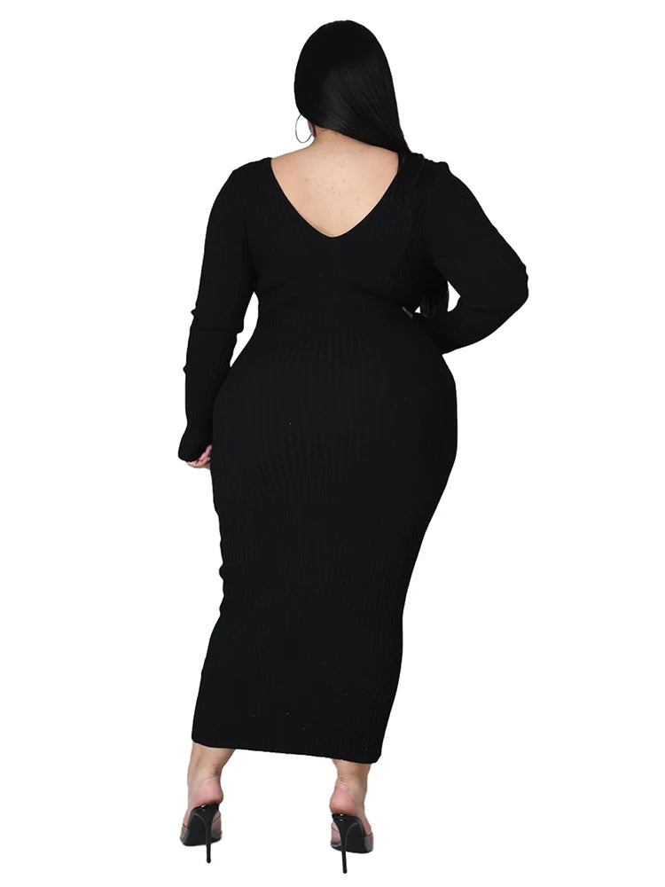 Ladies Knitted Sweater Dress Midi Dress Long Sleeves Chic and Elegant Plus Size Dresses for Women 4xl 5xl