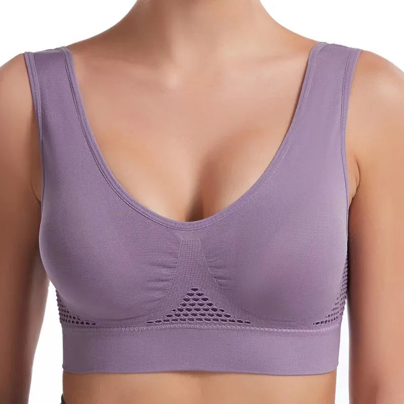 Women's Bra Push Up Seamless Bralette Woman Mesh Hollow Out Breathable Large Size Yoga Running Sports Bras Female Underwear Tops