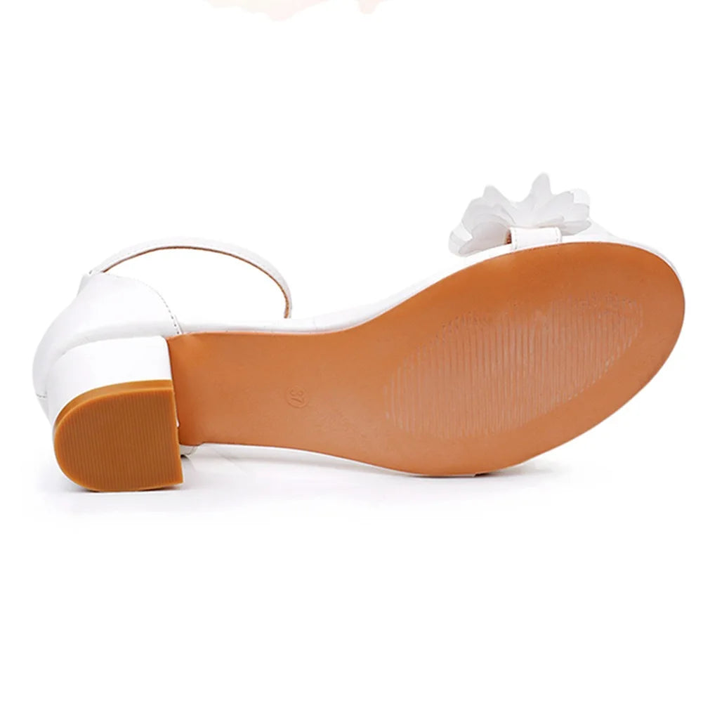 Flower Band Bridesmaide Shoes Woman Wedding High Heels Sandals Ankle Strap Wedges Cover Heeled Tacones Ladies Office Dress Pumps