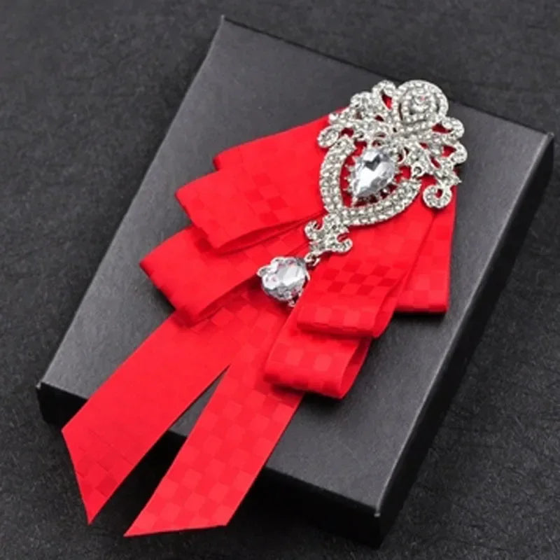 Fashion Handmade Bow Tie Wedding Collar Luxury Rhinestone Bowtie Necktie Brooch Pocket Towel Square Set Gift for Men Accessories