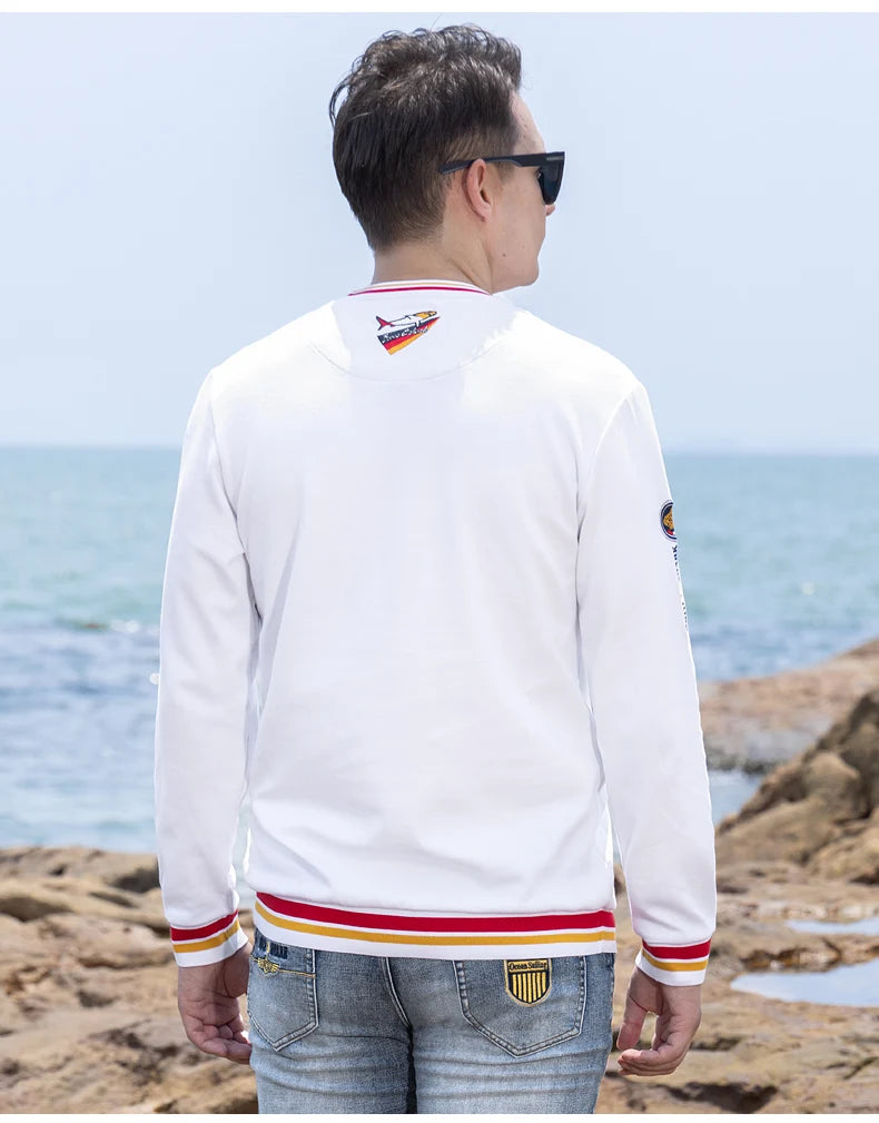 Spring New Men' T-Shirts Round Neck Solid Color Long sleeved Tops Bruce&Shark Thicken Stretch Cotton Men's Clothing Korea Style