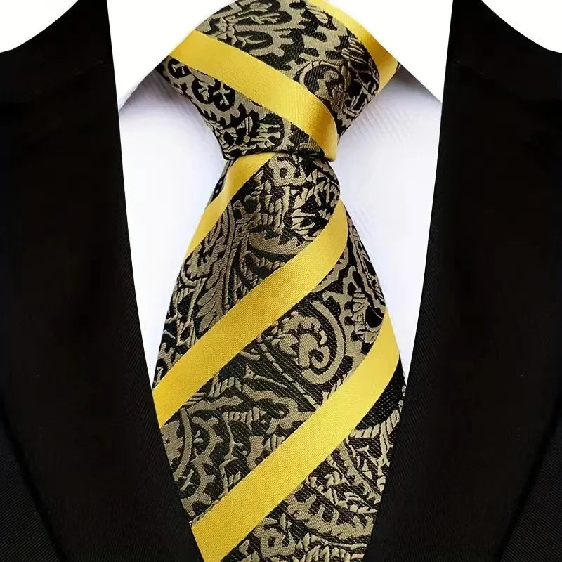 Luxury 8CM Mens Necktie Yellow Color Dot Stripes Solid Ties For Man Groom Jacquard Woven Neck Tie For Business Wedding Party