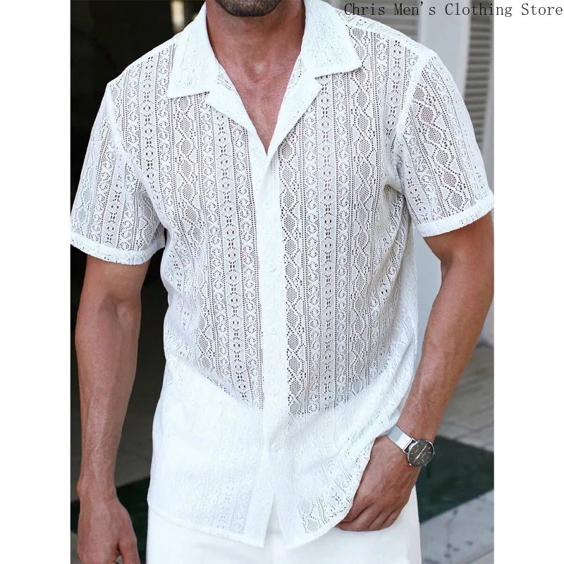 Spring and Summer Men's Sexy Short-sleeved Shirt, Outdoor Leisure Beach Men's Top Shirt, Comfortable Breathable Shirt for Men
