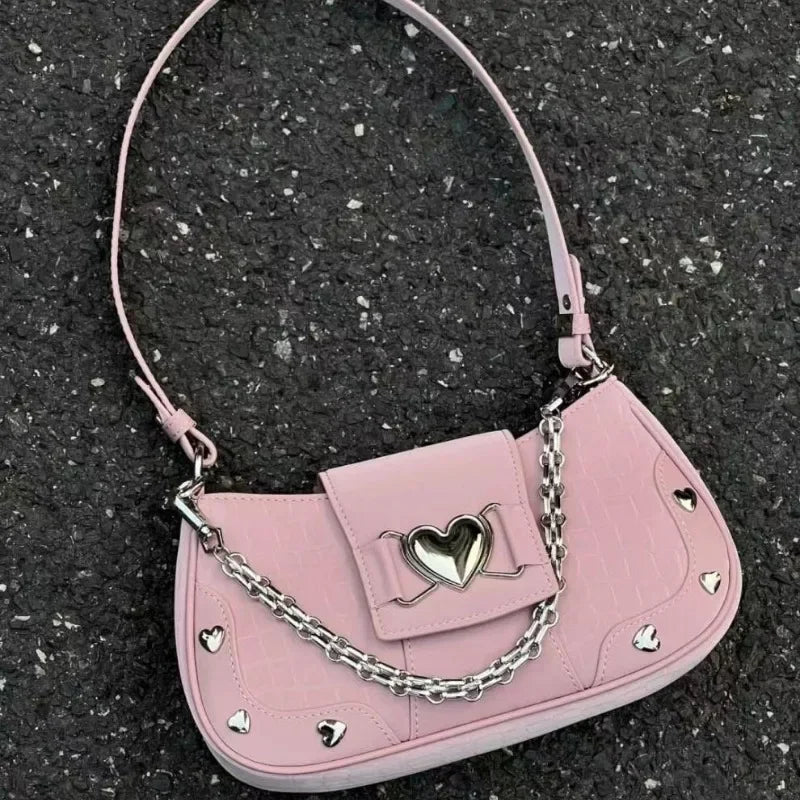 New Fashion Shoulder Bag 2025 PU Bags for Women Sweet Cool Subculture Pink Crossbody Bag сумка Bolsas