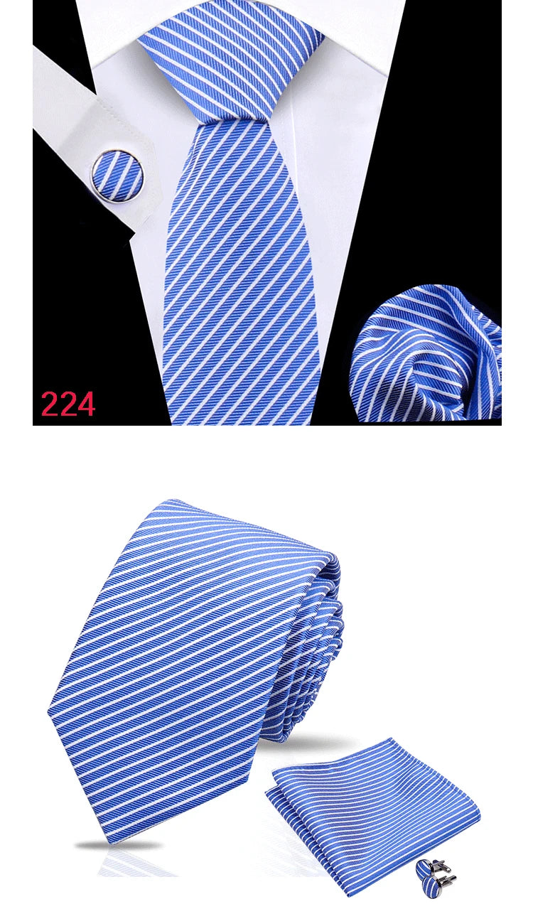 Luxury Plaid Tie For Mens Necktie Handkerchief Pocket Square Cufflinks Set Jacquard Woven Ties Wedding Business Accessories