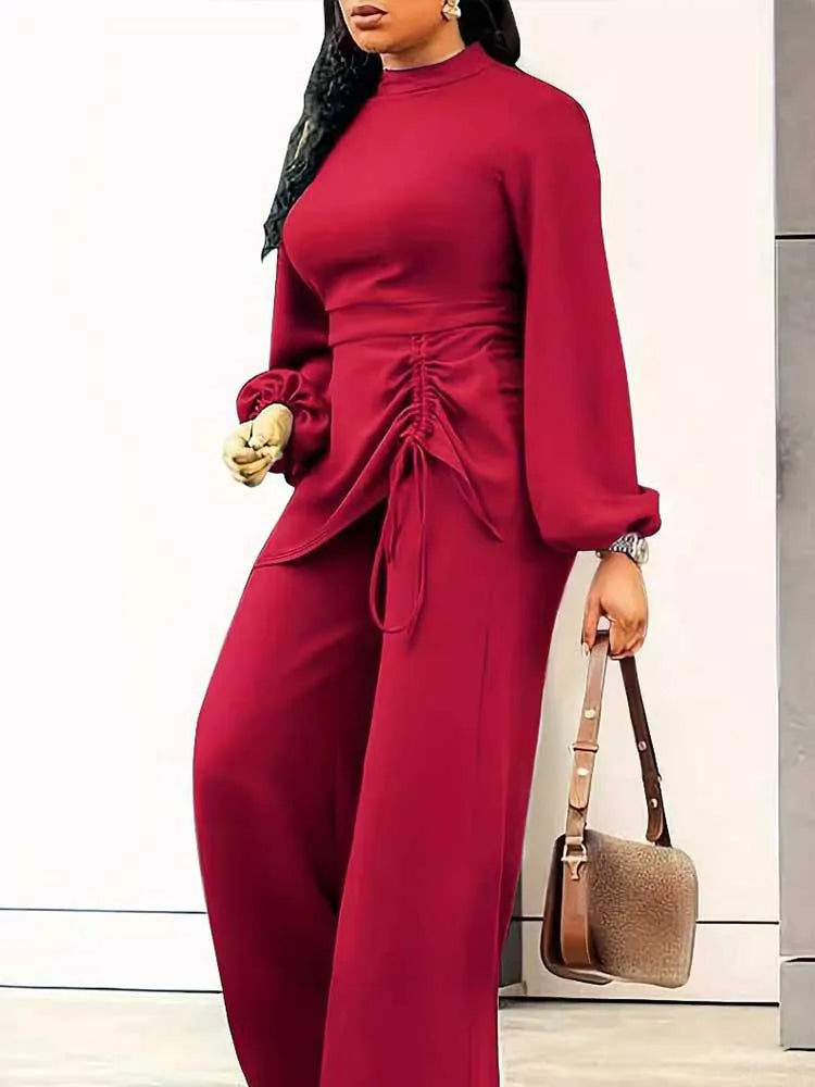 Draped Jumpsuit Plus Size Women Clothing 3xl 4xl Autumn Long Sleeve Casual Jumpsuit Solid Color Elegant Full Length Jumpsuits