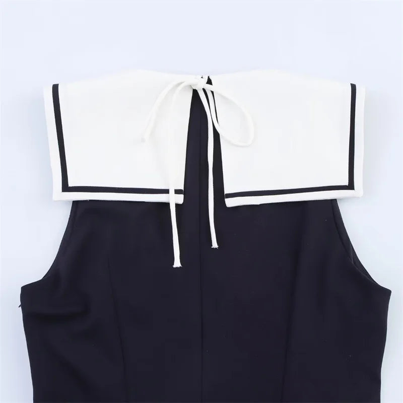 Women's Dresses New Summer 2025 Sailor Suit Style Wide Pleated Cropped Dress Fashionable Color-Blocking Sexy Cute Personality