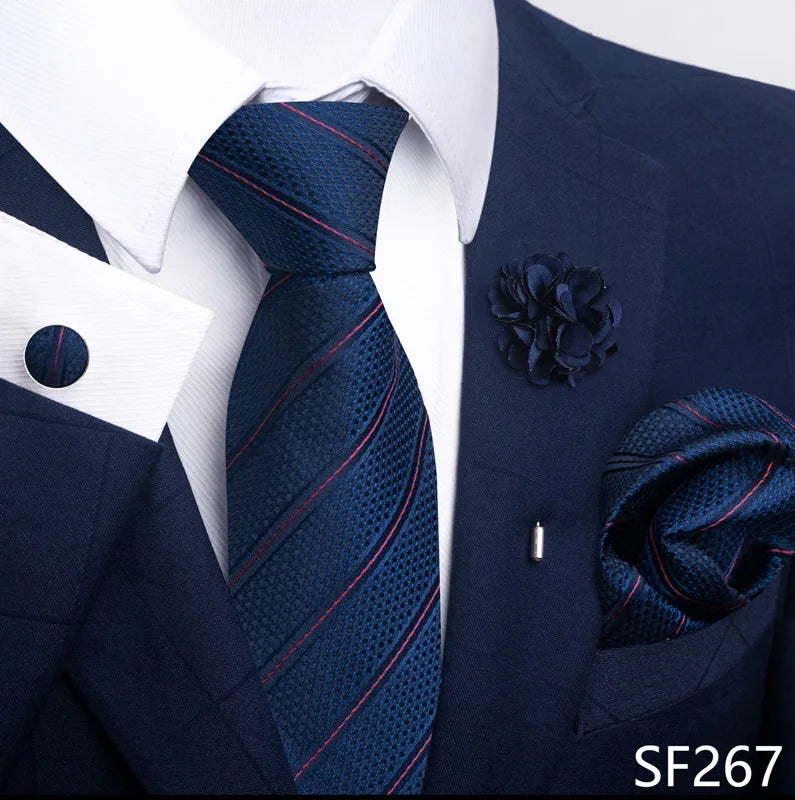 Luxury Mens Ties Floral Black Gold Ties Paisley NeckTie Pocket Square Cufflinks Brooch Set Men's Wedding Party Tie
