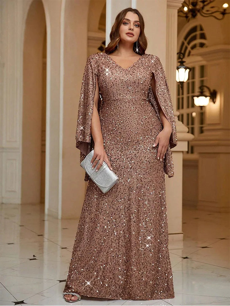 Plus Size Pink Shawl Shining Gorgeous Ballroom Evening Dress 4XL 5XL Big Size Wedding Evening Dress Women Prom Dress