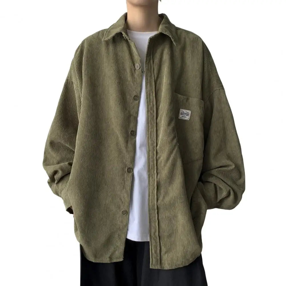Spring Shirt Single-breasted Placket Casual Warm Corduroy Patch Pocket Men Tops Men Tops for Work