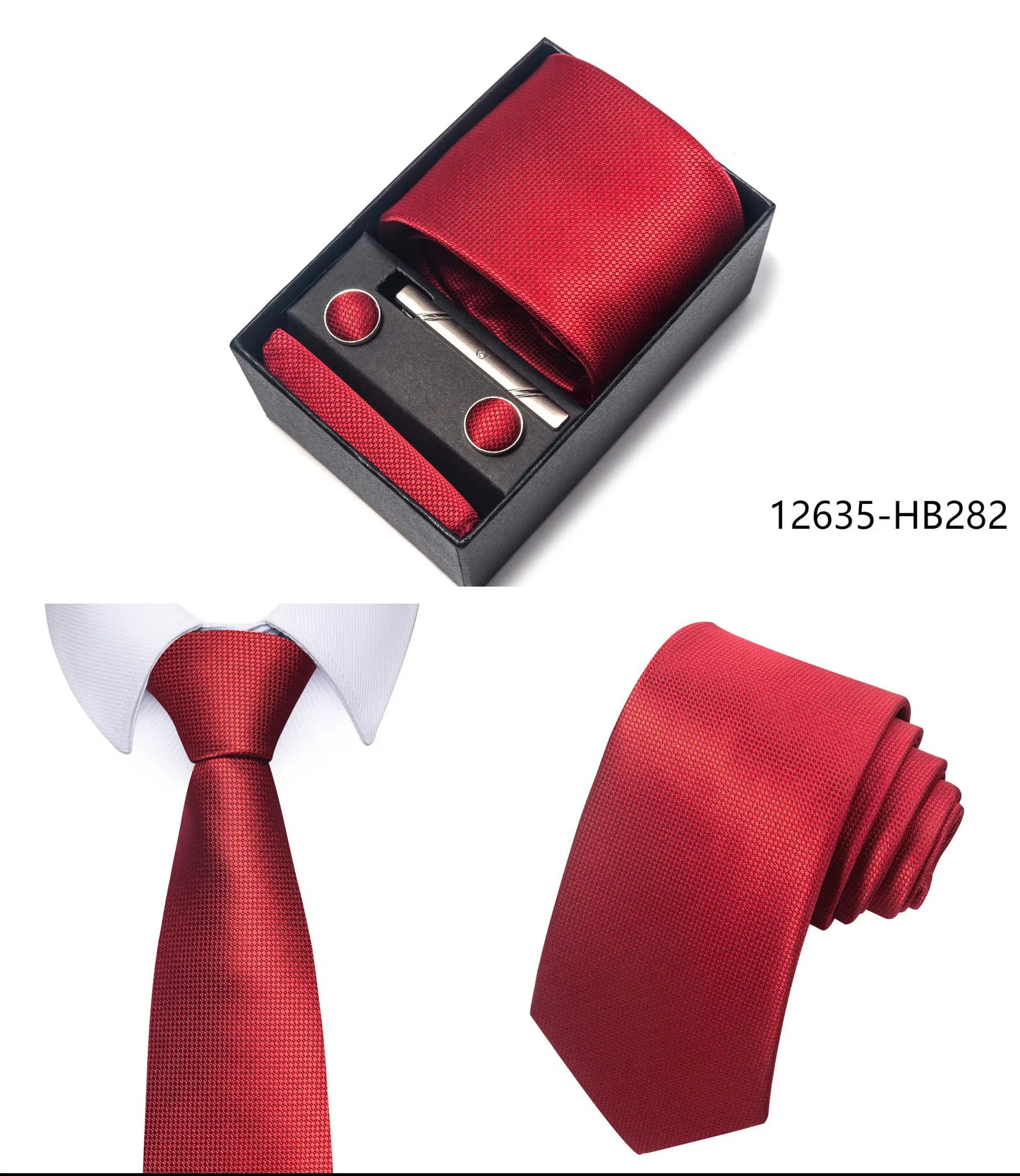 Luxury Brand 8 cm Tie Handkerchief Cufflink Clip Set For Men Wedding Gravata Suit Accessories Holiday Gift Box