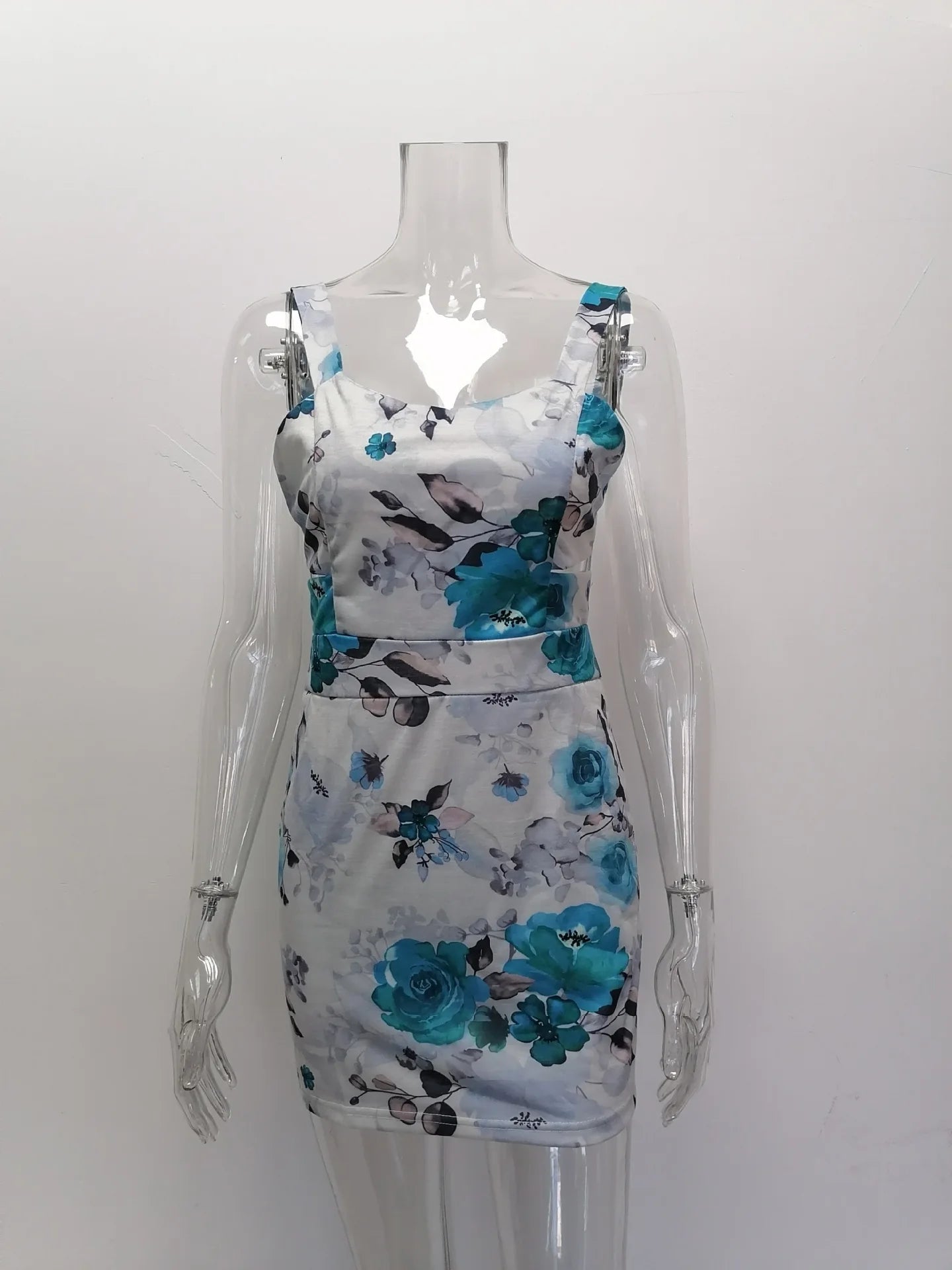 Spring Summer Printed Mini Dresses For Women Sleeveless Hollow Out Package Hip Slim Short Dress Fashion Night Club Party Vestido