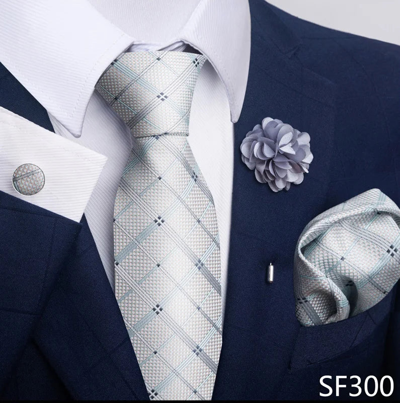 Luxury Mens Ties Floral Black Gold Ties Paisley NeckTie Pocket Square Cufflinks Brooch Set Men's Wedding Party Tie
