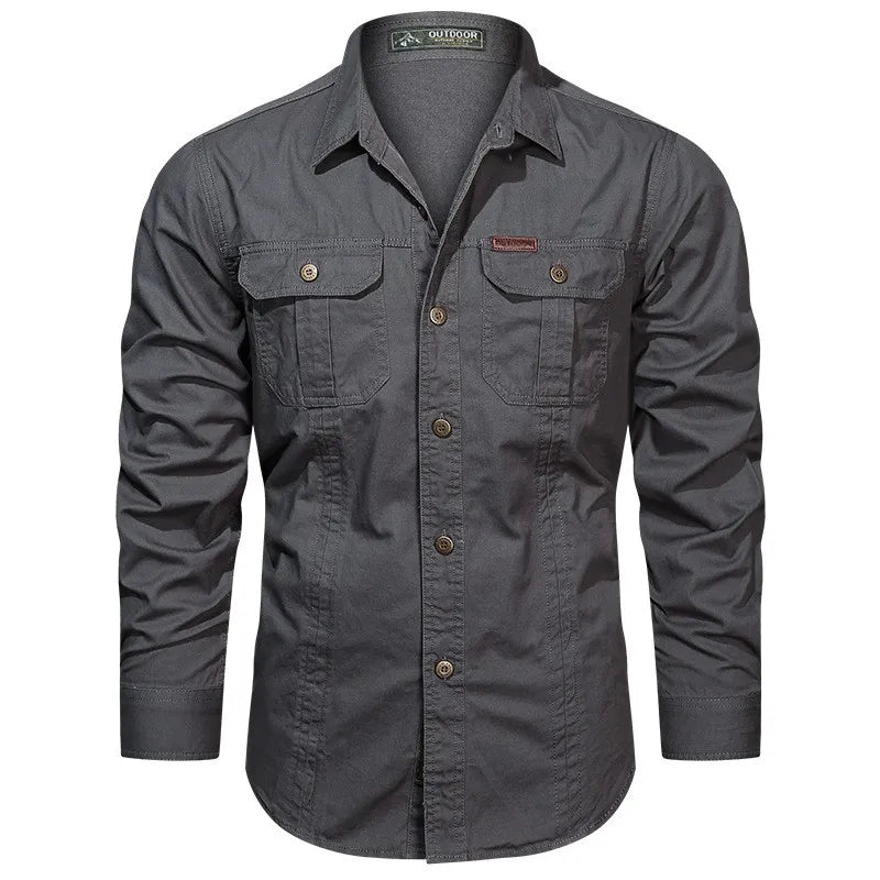 Spring Autumn Cargo Shirt Men Long Sleeve Casual Cotton Shirts High Quality Camisa Militar Overshirt Brand Clothing White Blouse