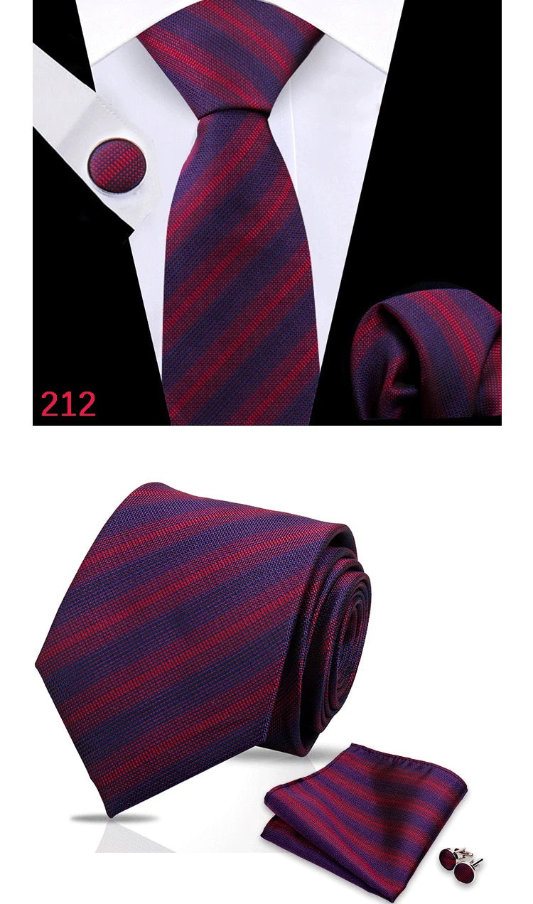 Luxury Plaid Tie For Mens Necktie Handkerchief Pocket Square Cufflinks Set Jacquard Woven Ties Wedding Business Accessories