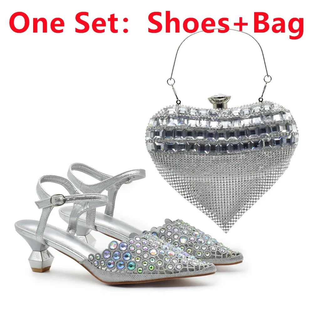 Hot Selling Pointed Toe Ladies Shoes Matching Bag Set for Nigeran Wedding Party Pumps Shoes for Women 2025 Designer Luxury