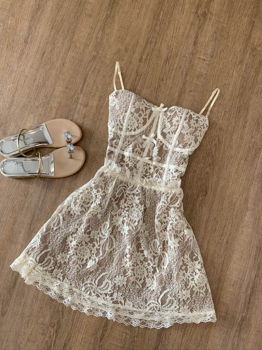 Spring Sleeveless Lace Dress Women Elegant Spaghetti Strap Slim Fit Floral Lace Party Dress Sexy Chic Casual Dress Outfit 2025